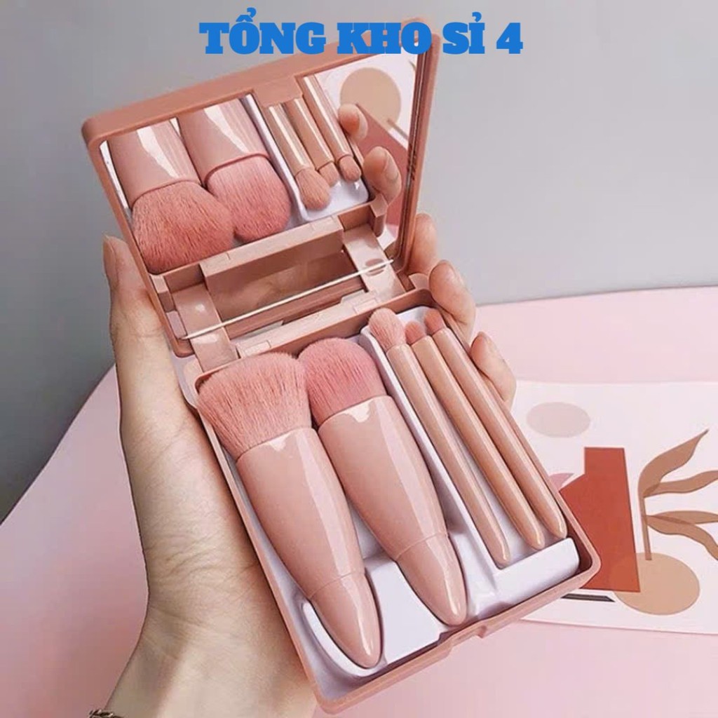 Bộ Cọ Trang Điểm Make Up Cá Nhân 5 Món Kèm Hộp Đựng,  HỌP CỌ 5 MÓN KÈM GƯƠNG - COTRANGDIEM6