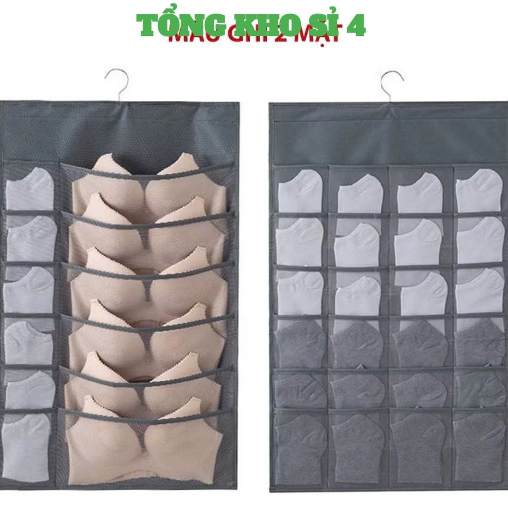 Túi đựng đồ lót có móc treo - túi vải lưới đựng đồ 2 mặt 30 ngăn , TÚI ĐỰNG ĐỒ LÓT