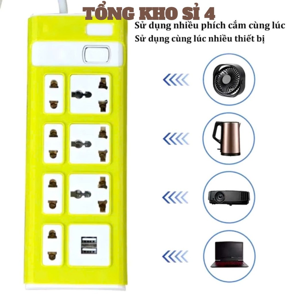 Ổ ĐIỆN 2USB, Phích Cắm Điện Nối Dài 7 Lỗ Tích Hợp 2 Cổng USB, Ổ Cắm Điện Gia Đình Có Công Tắc Chống Giật-MA: ODIEN2USB