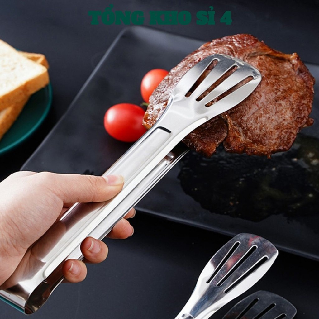 Kẹp Gắp Thức Ăn Inox 304,  Dụng Cụ Gắp Đồ Nướng Đồ Ăn, Gắp Đá Nhà Bếp Nhà Hàng Có Đầu Khía - KEPGAPDO53