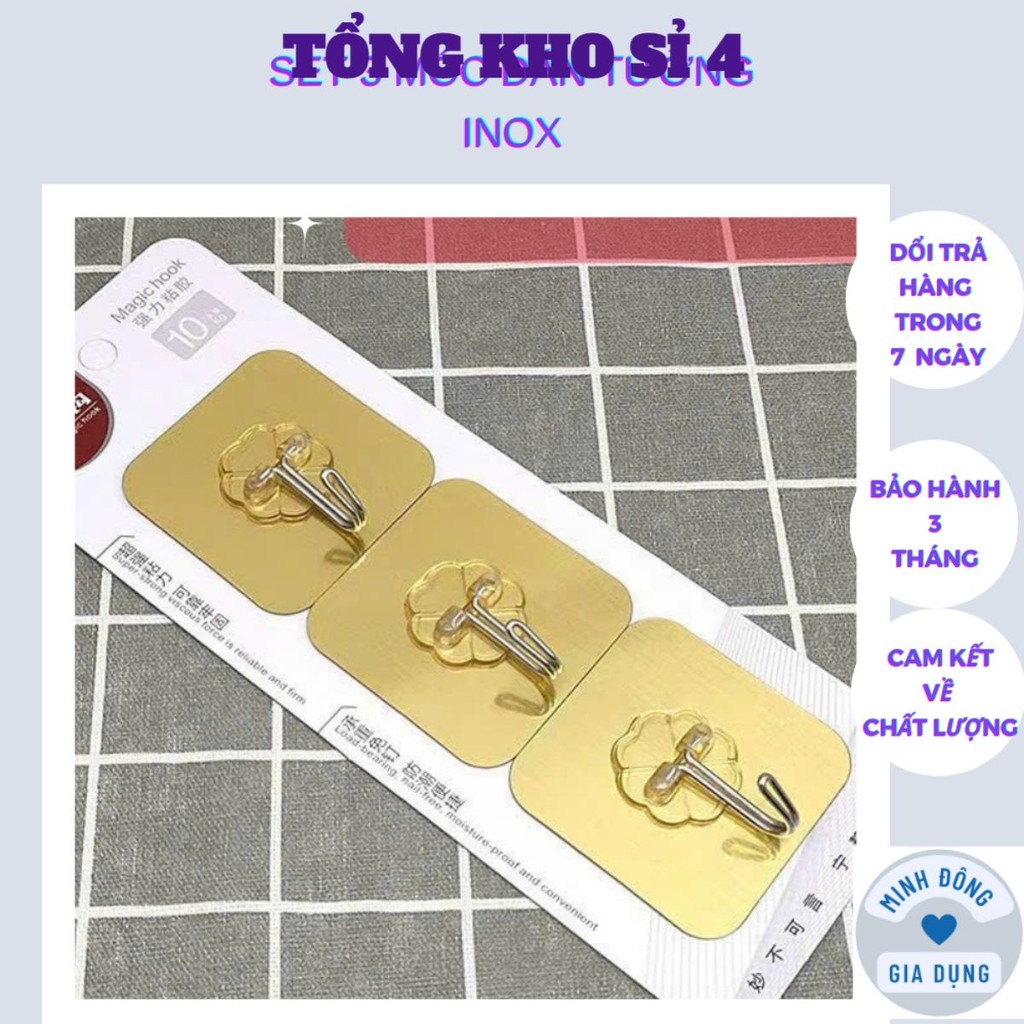Set 3 Móc Dán Tường Inox Chịu Lực Siêu Dính Treo Đồ , Vật Dụng Đa Năng Tiện Ích Inox 304