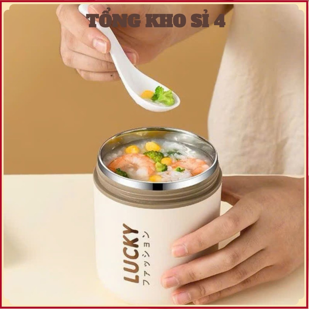 BÌNH Ủ CHÁO LUCKY, ình ủ cháo giữ nhiệt LucKy vỏ nhựa, lõi inox 304 có quai xách tiện lợi - MA: BINHUCHAO05