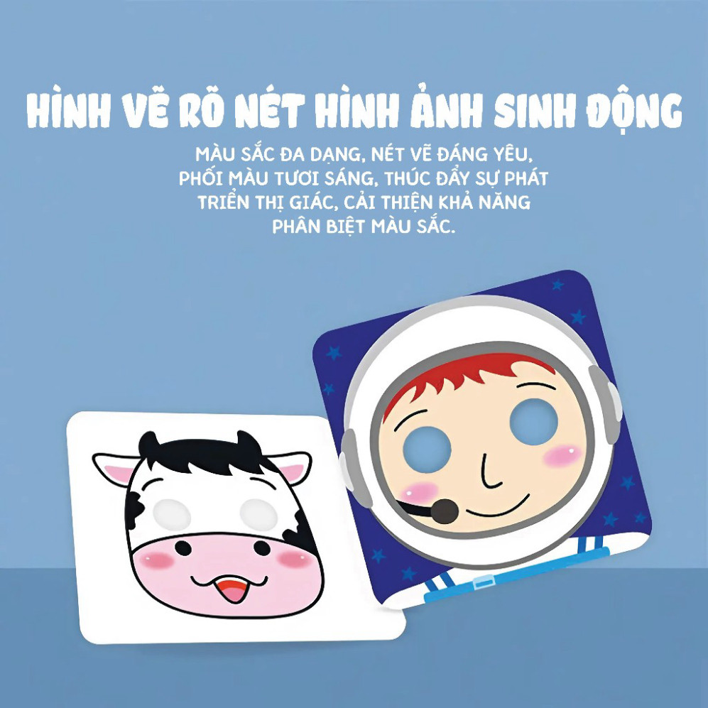 Combo 2 Bộ Thẻ Mặt Nạ Kích Thích Thị Giác - Cùng Con Chơi Trò Trốn Tìm Với 80 Thẻ Mặt Nạ Biểu Cảm Nhân Vật & Động Vật