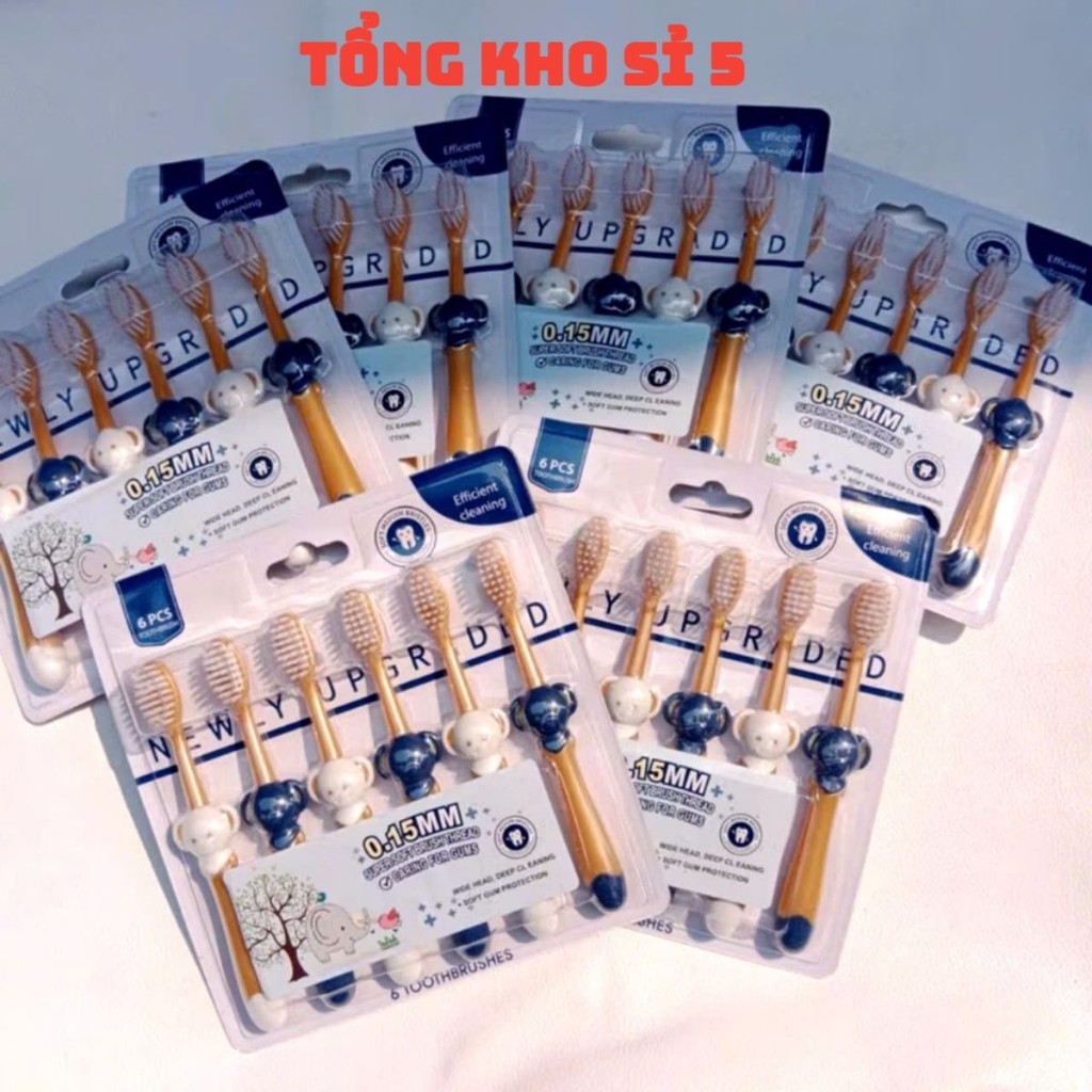 VỈ 6 BÀN CHẢI CHO BÉ, VỈ 6 bàn chải đánh răng cho bé hình gấu dễ thương - MA: BANCHAICHOBE