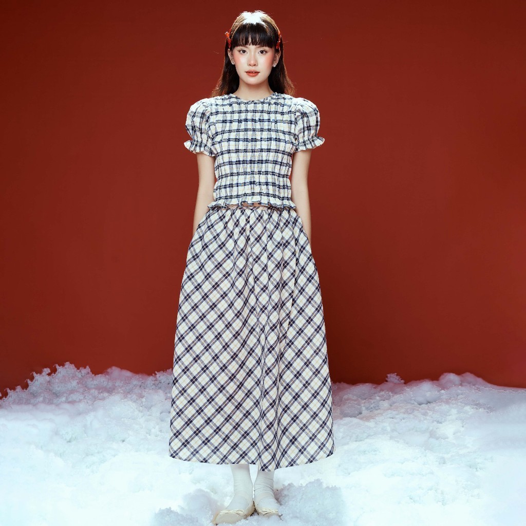Ảnh DOTTIE - Chân váy midi kẻ ô - Xanh đen - S0253 2