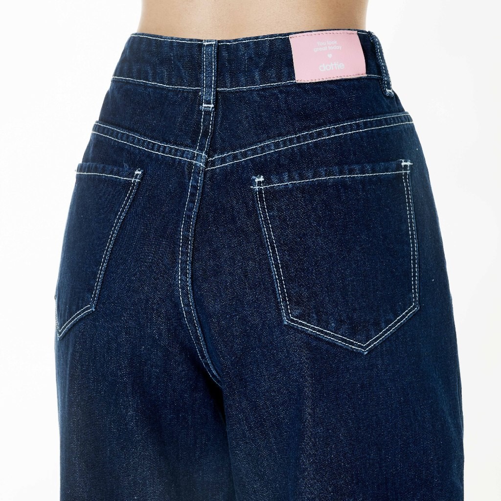 Ảnh DOTTIE - Quần Jeans ống suông chạy chỉ nổi - Xanh Dương Đậm - Q0365 2