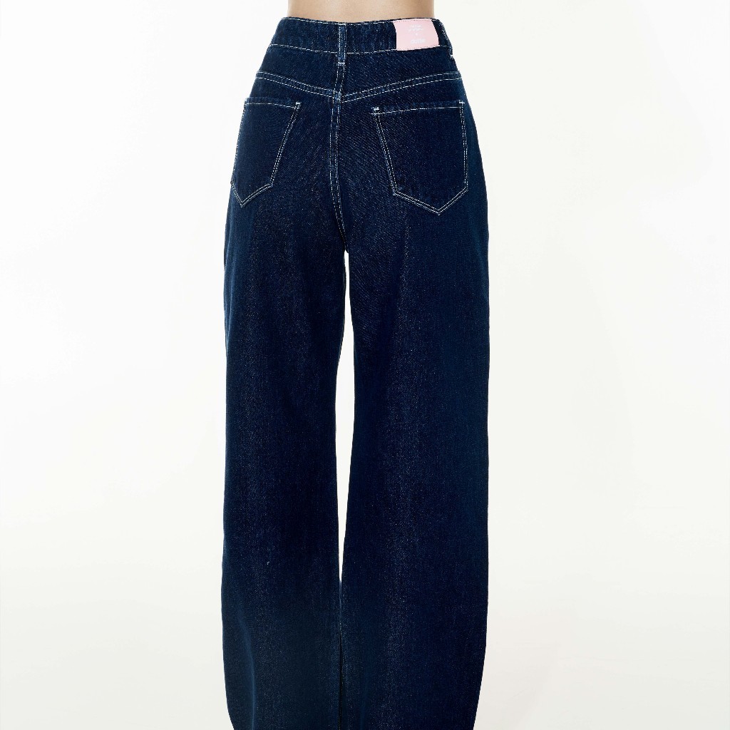 Ảnh DOTTIE - Quần Jeans ống suông chạy chỉ nổi - Xanh Dương Đậm - Q0365 1