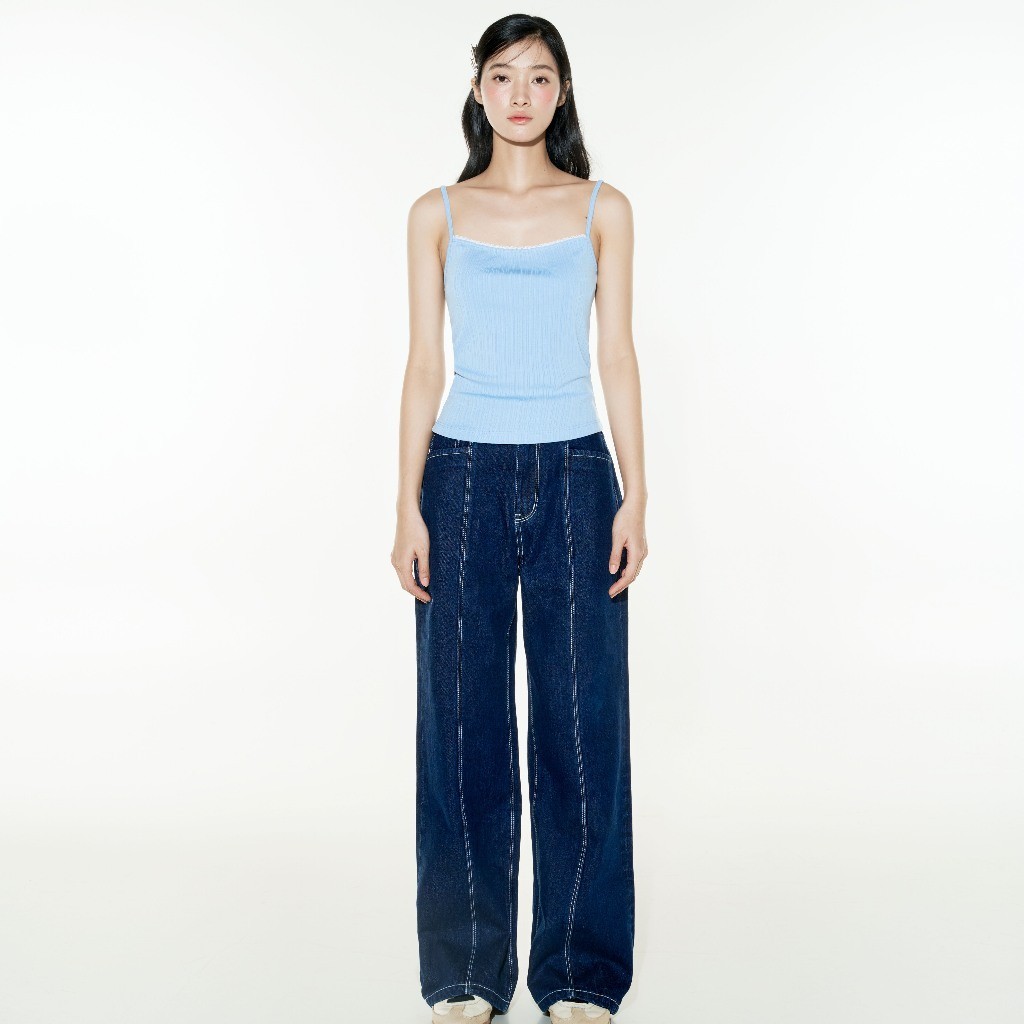Ảnh DOTTIE - Quần Jeans ống suông chạy chỉ nổi - Xanh Dương Đậm - Q0365 3