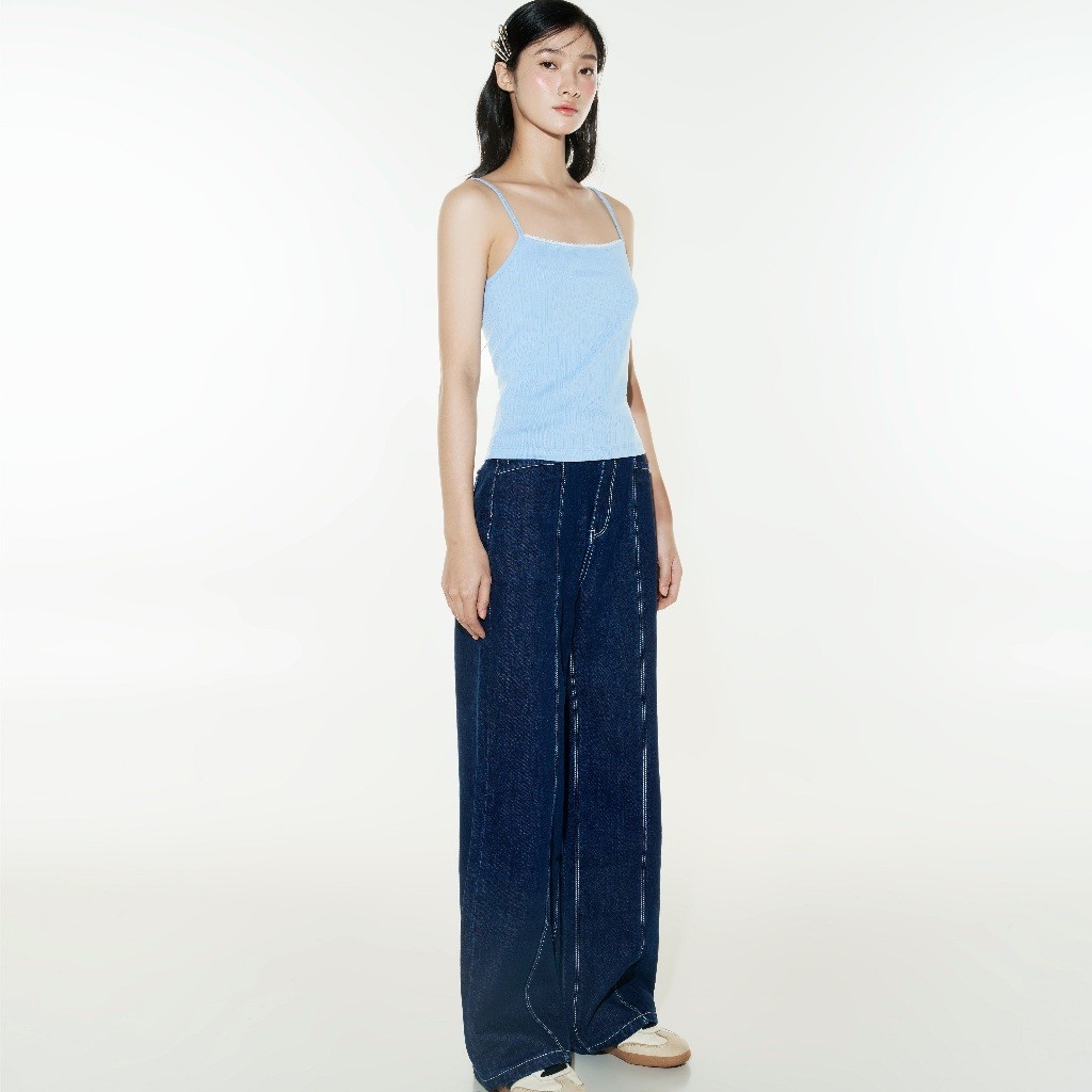 Ảnh DOTTIE - Quần Jeans ống suông chạy chỉ nổi - Xanh Dương Đậm - Q0365 4