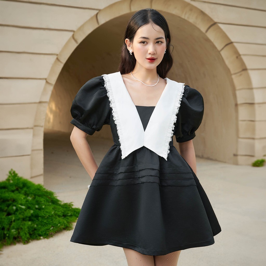 Ảnh DOTTIE - Đầm tay phồng phối lá cổ - D0571 4