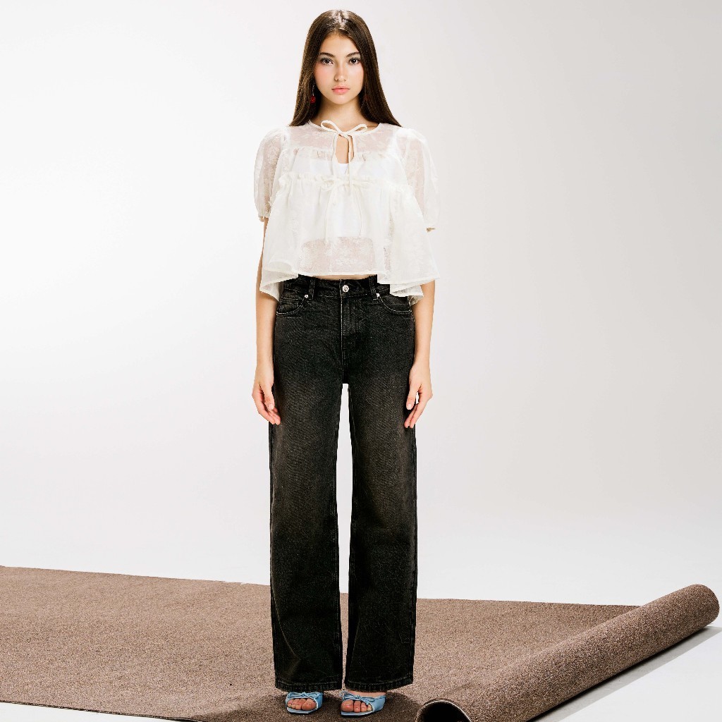 Ảnh DOTTIE - Quần Jean wash kiểu - Đen wash vàng - Q0370 3