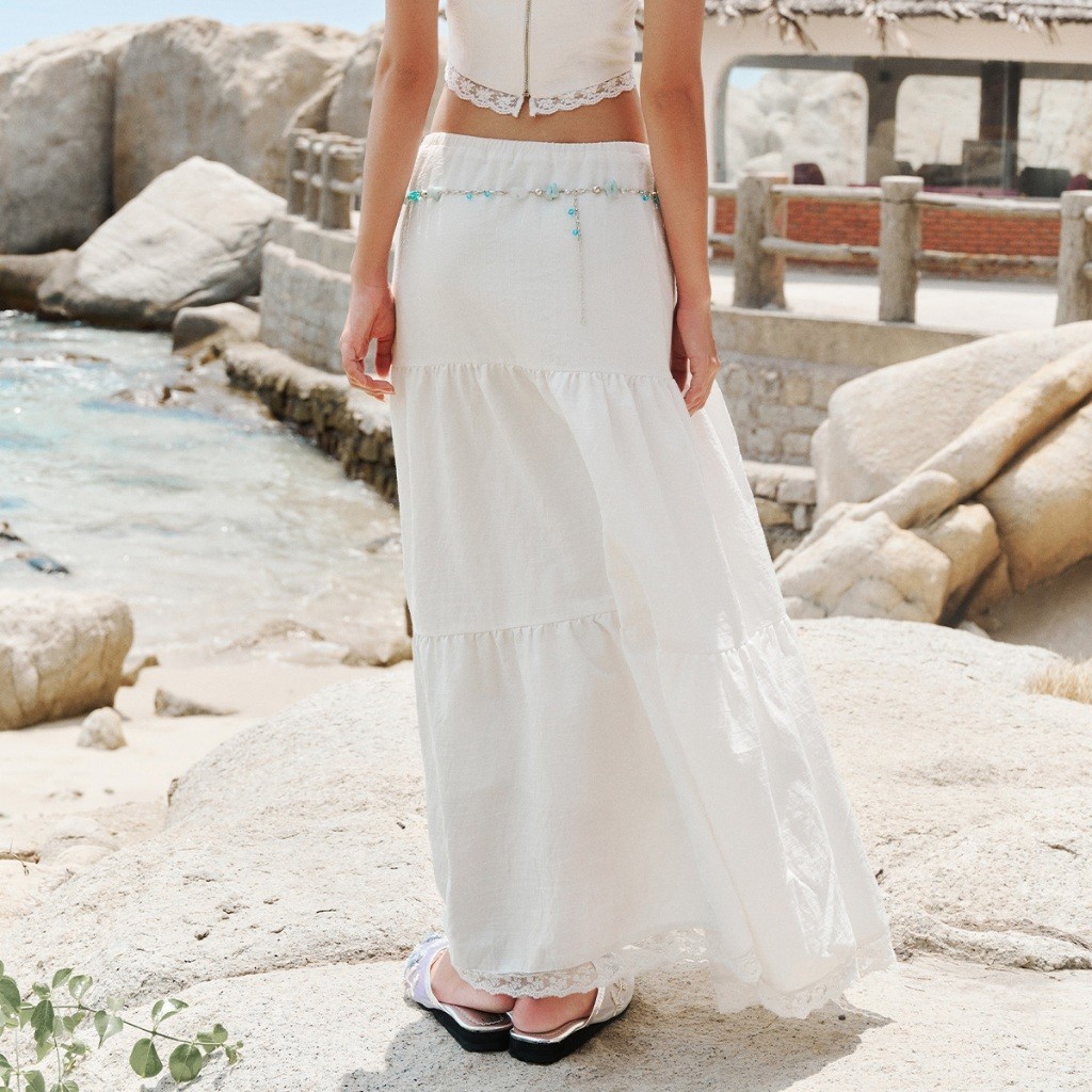 Ảnh DOTTIE - Chân váy maxi phối ren - Trắng - S0208 1