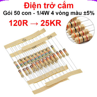 [Giá combo] (100 cái) Điện trở cắm 1/4W 4 vòng màu ±5% - giá trị 120R đến 25KR
