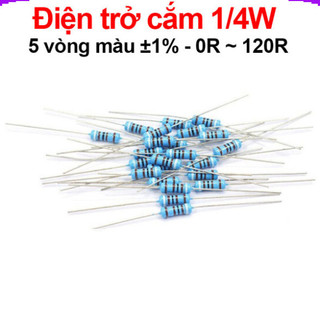 [Giá combo] (100 cái) Điện trở cắm 1/4W 5 vòng màu ±1% - giá trị 0R đến 120R
