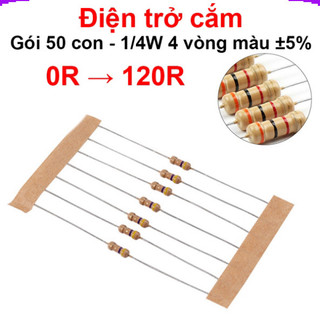 [Giá combo] (100 cái) Điện trở cắm 1/4W 4 vòng màu ±5% - giá trị 0R đến 120R
