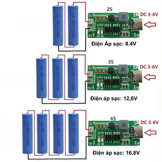 Mạch sạc cổng type C tăng áp dùng cho pin Lithium 3.7V 2S/3S/4S dòng sạc 1 - 4A