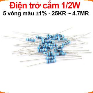 [Ưu đãi] (100 cái) Điện trở cắm 1/2W 5 vòng màu ±1% - giá trị 25KR đến 4.7MR
