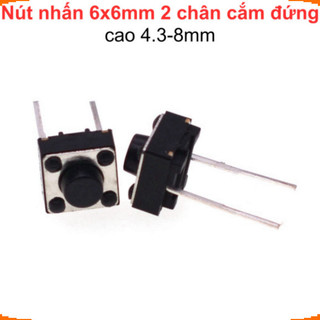 [Ưu đãi] (50 cái) Nút nhấn 6x6mm 2 chân cắm đứng cao 4.3 - 9mm