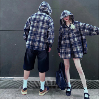 Áo khoác chống nắng nam nữ Flannel Form rộng chất vải dạ cotton kẻ caro dày dặn- DOKYJI
