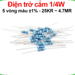 Điện trở cắm 1/4W 5 vòng màu ±1% - giá trị 25KR đến 4.7MR