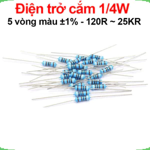 Điện trở cắm 1/4W 5 vòng màu ±1% - giá trị 120R đến 25KR