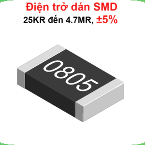điện trở dán 0805 - giá trị 25KR đến 4.7MR, ±5%