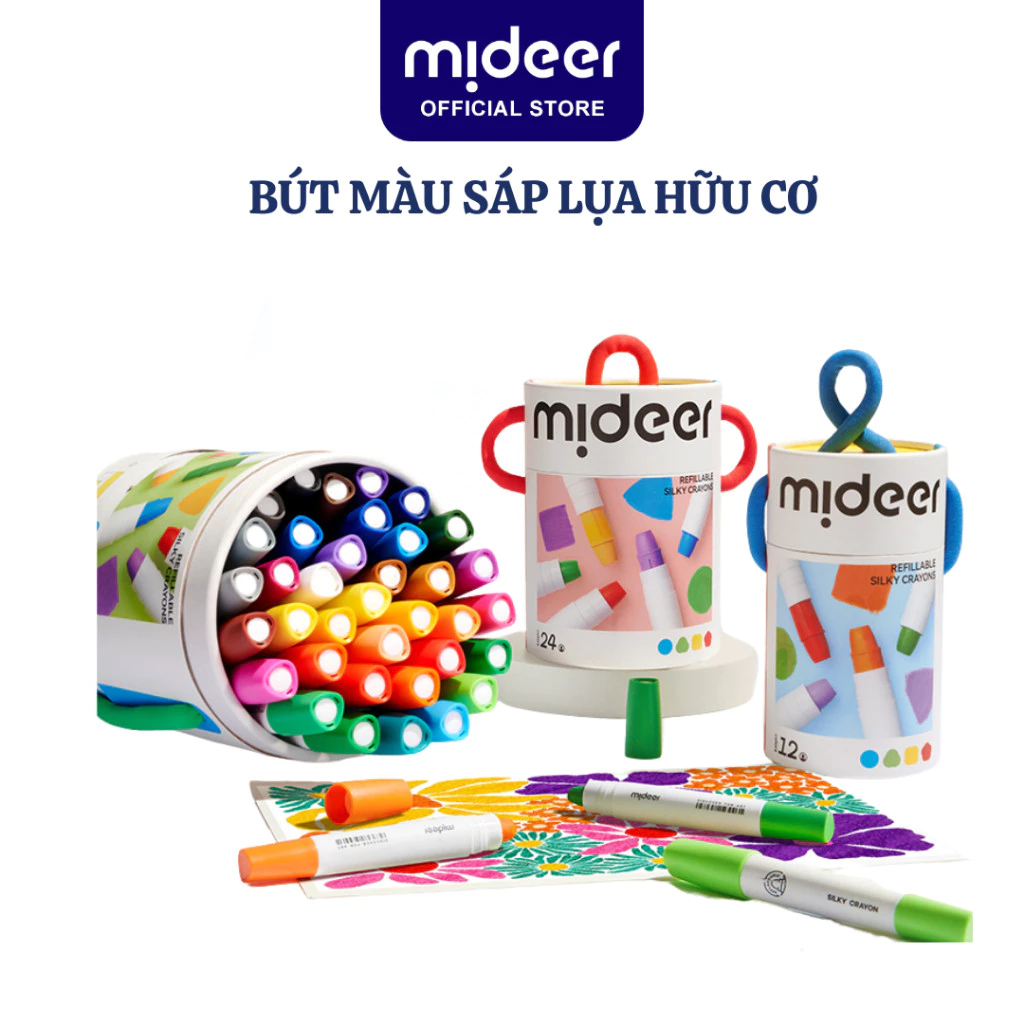 Màu Sáp Dầu Bút Sáp Lụa Vặn Hữu Cơ Mideer Silky Crayon Hộp Quai Cho Bé 12 24 36 Màu