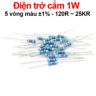 [Giá sỉ] (100C) Điện trở cắm 1W 5 vòng màu ±1% - giá trị 120R đến 25KR