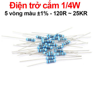 [Giá sỉ] (100C) Điện trở cắm 1/4W 5 vòng màu ±1% - giá trị 120R đến 25KR