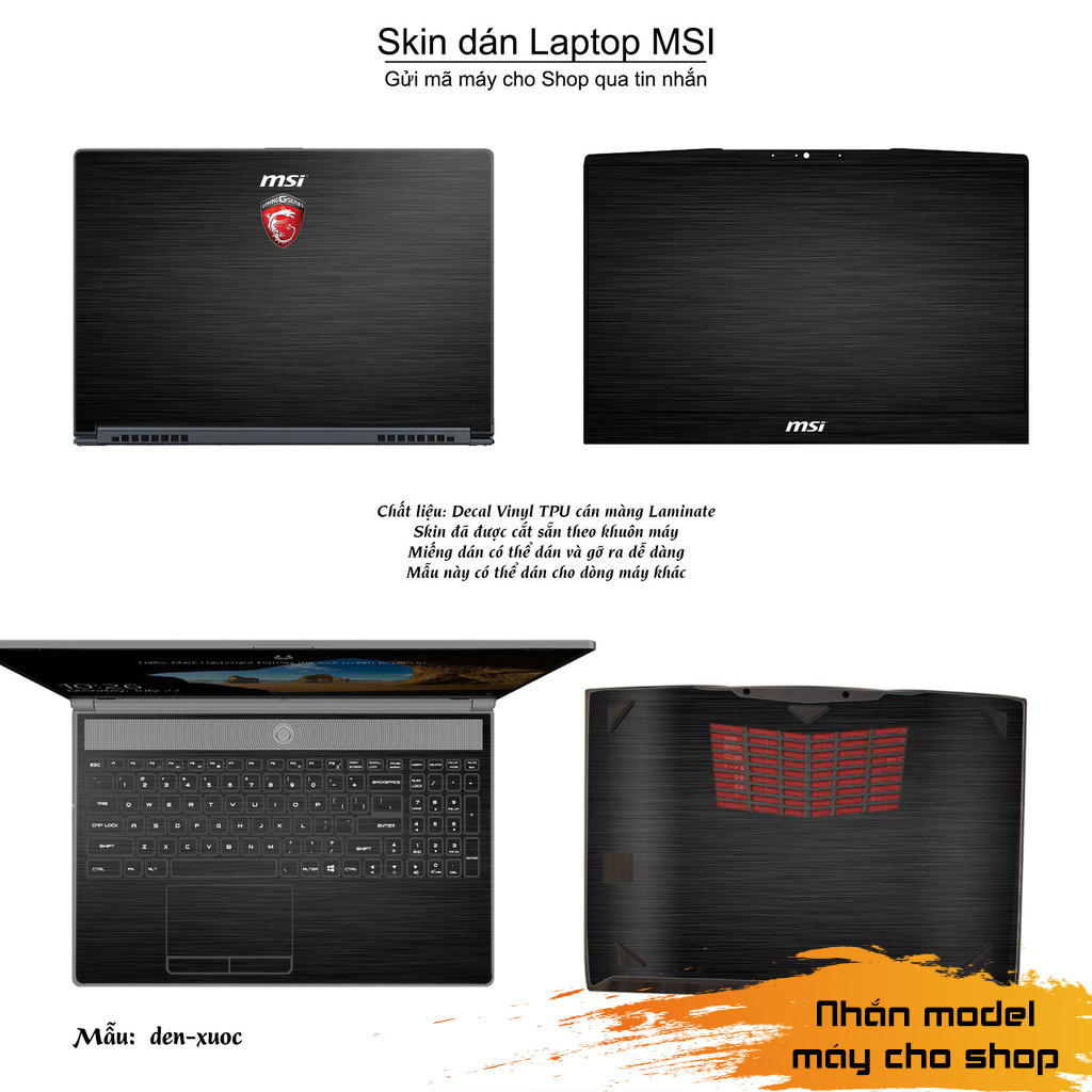 Skin dán Laptop MSI màu đen xước | Shopee Việt Nam