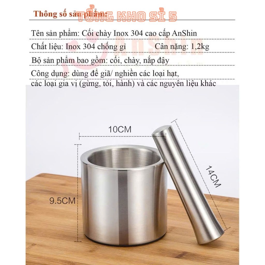 Bộ Chày Cối Bằng Inox Cầm Tay Siêu Tiện Lợi, SET CHÀY CỐI BẰNG INOX - MÃ: CHAYCOI79