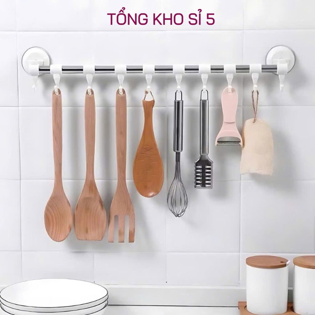 THANH TREO ĐỒ HÚT CHÂN KHÔNG 6 MÓC, Thanh treo hút chân không kèm móc - MA: THANHTREODO8