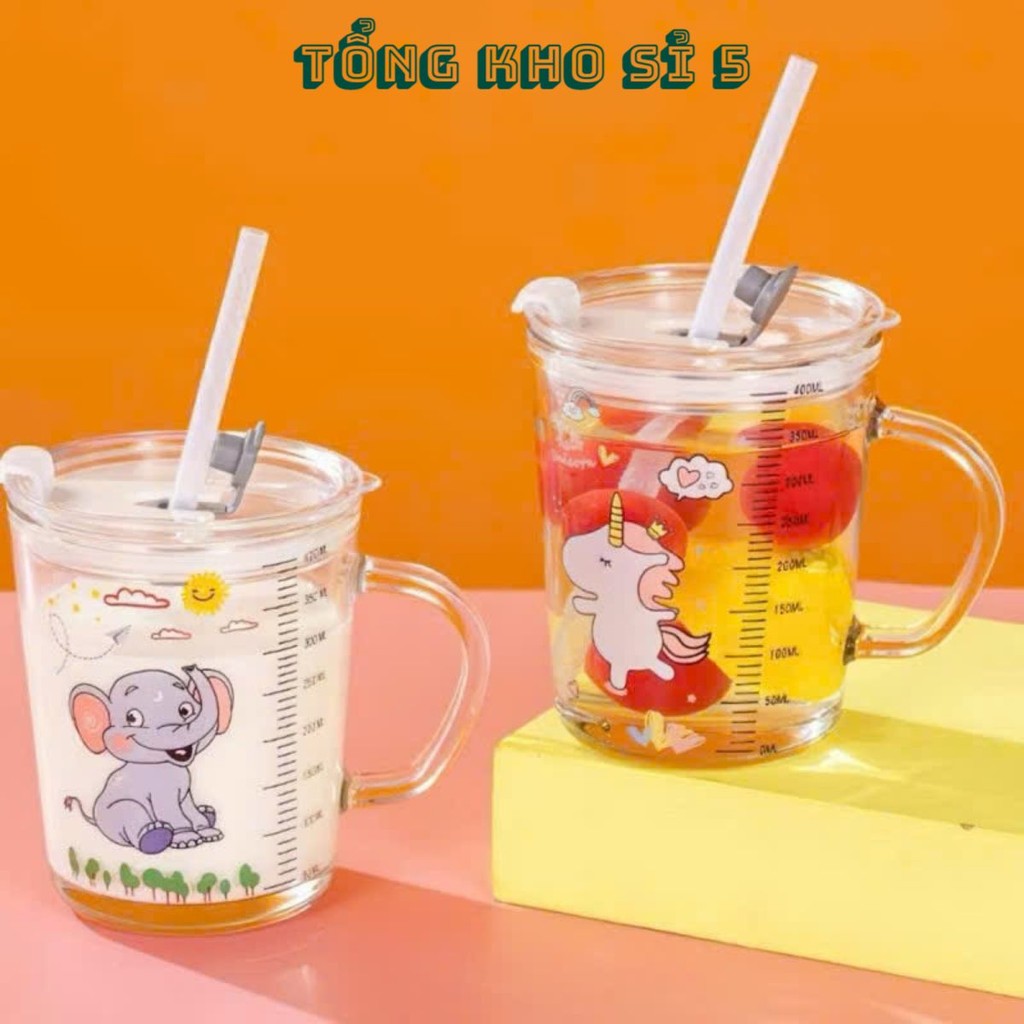 Cốc pha sữa thuỷ tinh chia vạch có nắp và ống hút, CỐC CHIA VẠCH - MÃ: COC0024