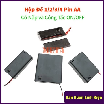 Hộp Đế 1/2/3/4 Pin AA Có Nắp và Công Tắc ON/OFF - Hộp đế pin đại AA, pin con thỏ lớn AA 1/2/3/4 pin