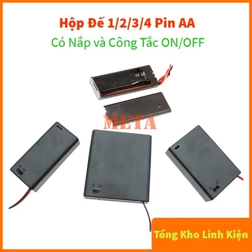 Hộp Đế 1/2/3/4 Pin AA Có Nắp và Công Tắc ON/OFF - Hộp đế pin đại AA, pin con thỏ lớn AA 1/2/3/4 pin