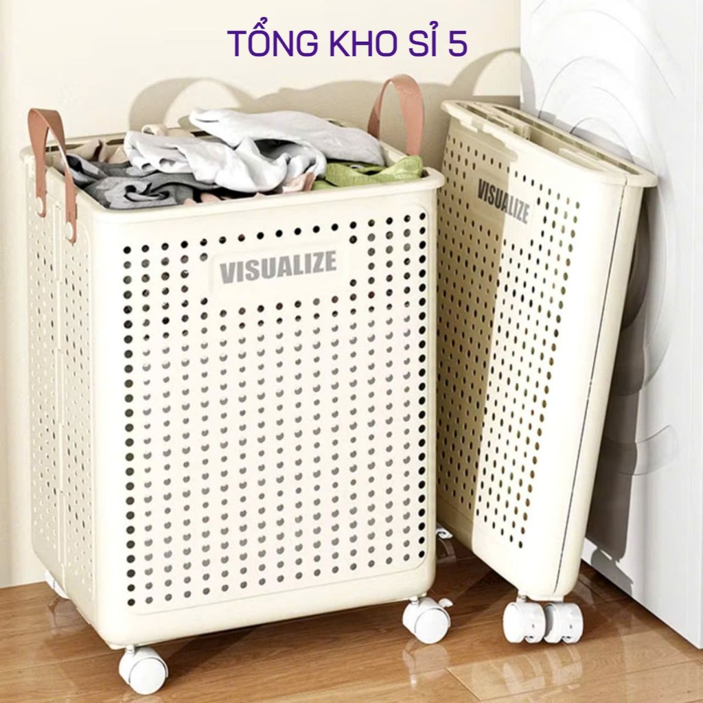 GIỎ ĐỰNG ĐỒ GẤP GỌN, Sọt Đựng Quần Áo Gấp Gọn Chất Liệu Nhựa ABS Có Bánh Xe Di Chuyển - MA: GIODUNG897