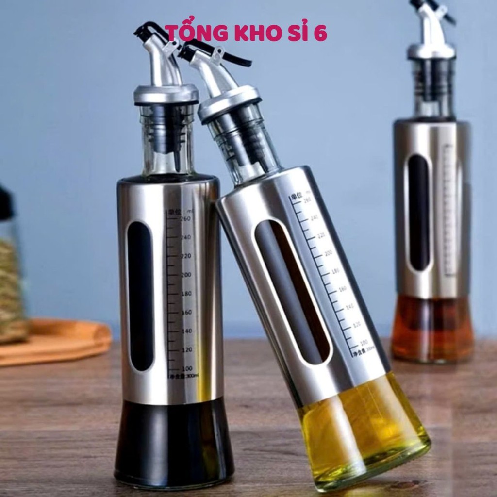 LỌ ĐỰNG DẦU ĂN CHIA VẠCH,  Chai đựng dầu ăn nước mắm, Bình rót dầu ăn nước mắm thủy tinh bọc inox cao cấp-MA:LOCHIAVACH