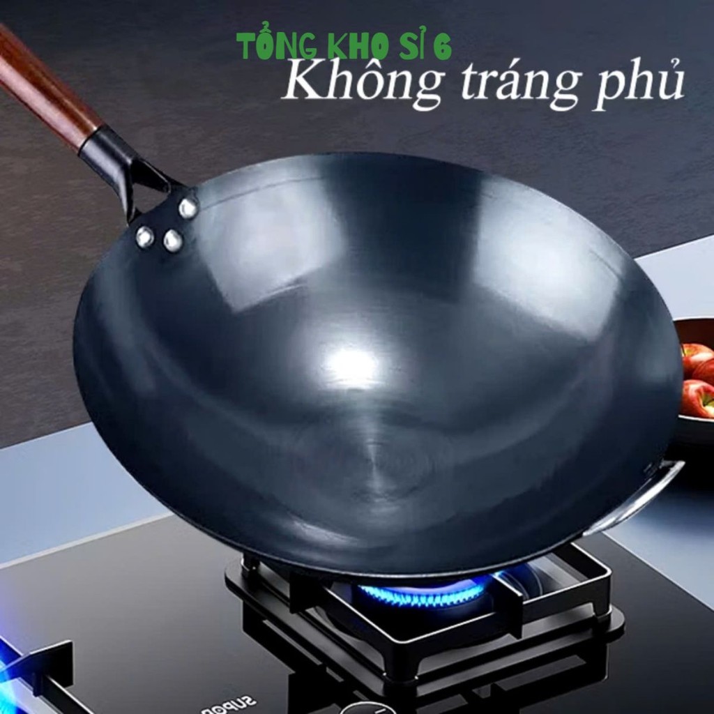 CHẢO XÀO SIZE 34CM - Chảo Thép chống dính Chiên Xào,Chảo thép kháng rỉ,Chảo Chống Dính Cán Gỗ Cao CẤP I CHẢO SÂU LÒNG #