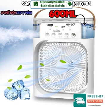 Quạt Điều Hòa Phun Sương Hơi Nước Mini, Quạt Hơi Nước 3 Chế Độ Hẹn Giờ Sử Dụng Cổng Sạc USB Tiện Dụng, Quạt Điều Hoà