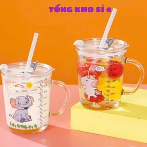 Cốc pha sữa thuỷ tinh chia vạch có nắp và ống hút, CỐC CHIA VẠCH - MÃ: COC0024