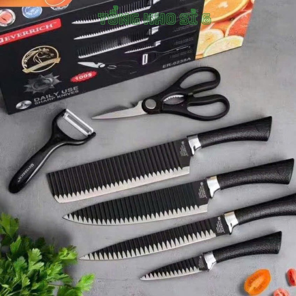 Bộ Dao Nhật 6 Món Cao Cấp Asakh Đa Năng Tiện Dụng,  SET DAO SÓNG 6 CHI TIẾT - MÃ: DAO37R