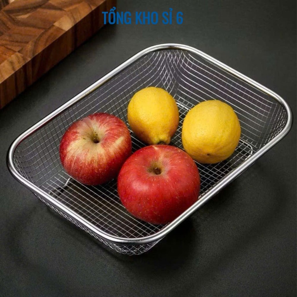 Rổ inox đa năng dày đẹp, hình chữ nhật inox xịn không gỉ sét,  RỔ LƯỚI INOX - MÃ: RO883