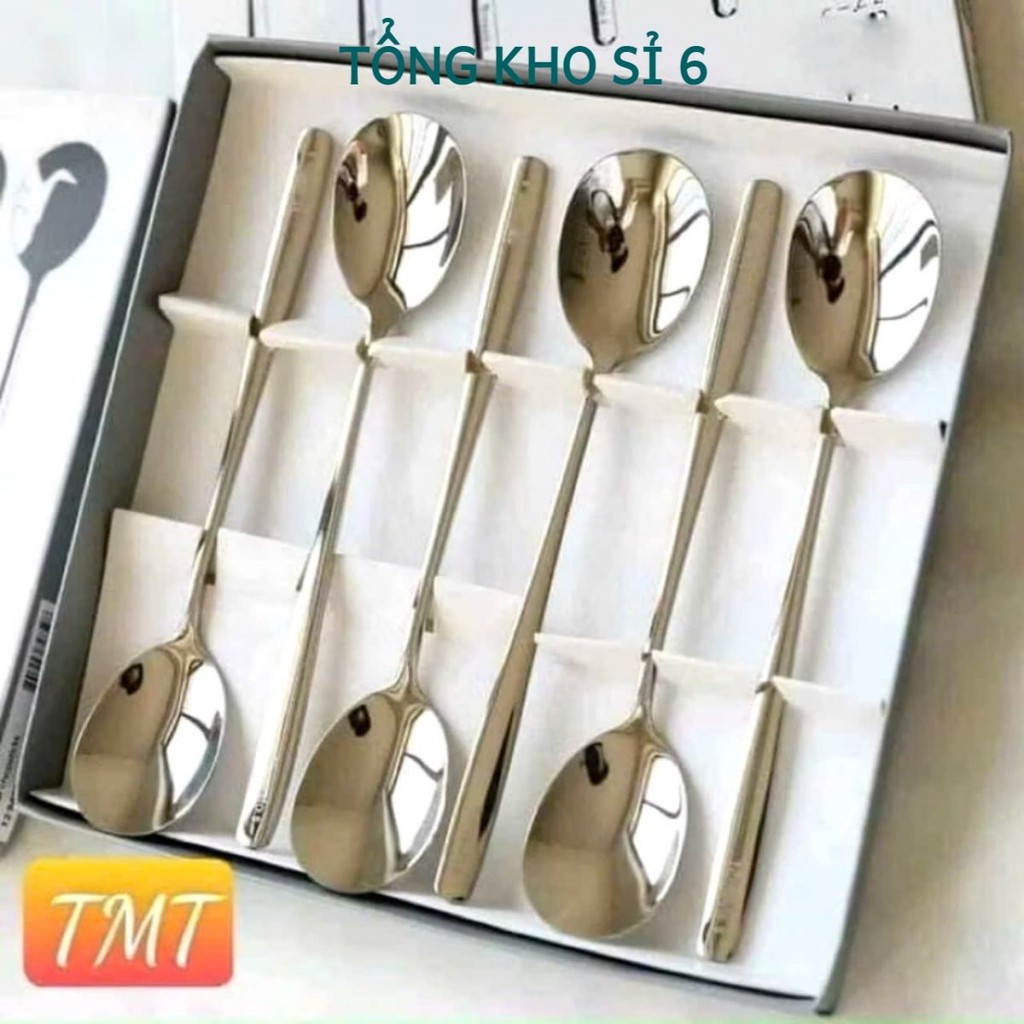 HỘP 6 THÌA ĂN CÁN DÀI , Hộp 6 Thìa Inox Cán Dài Chất liệu Inox sáng bóng sang trọng - MA: THIACANDAI