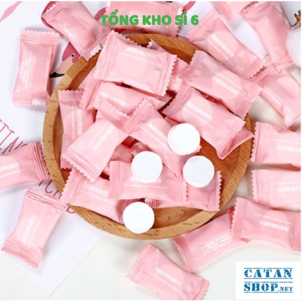 Túi 100 Viên Khăn Giấy Nén Hình Viên Kẹo Bỏ Túi Khi Đi Du Lịch, VIÊN KHĂN LAU MẶT DẠNG NÉN DÙNG MỘT LẦN TIỆN DỤNG