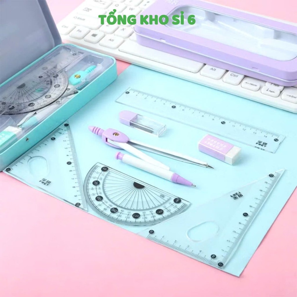 BỘ DỤNG CỤ HỌC TẬP 7 MÓN, Bộ Thước 7 Mảnh Thước Thước Tam Giác Thước Thước Đo Cao Su La Bàn Sinh Viên: DUNGCUHOCTAP