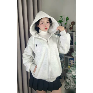 Áo Hoodie Nỉ Bông From Rộng Nón To 2 Lớp Logo Thêu Ngựa khóa dài
