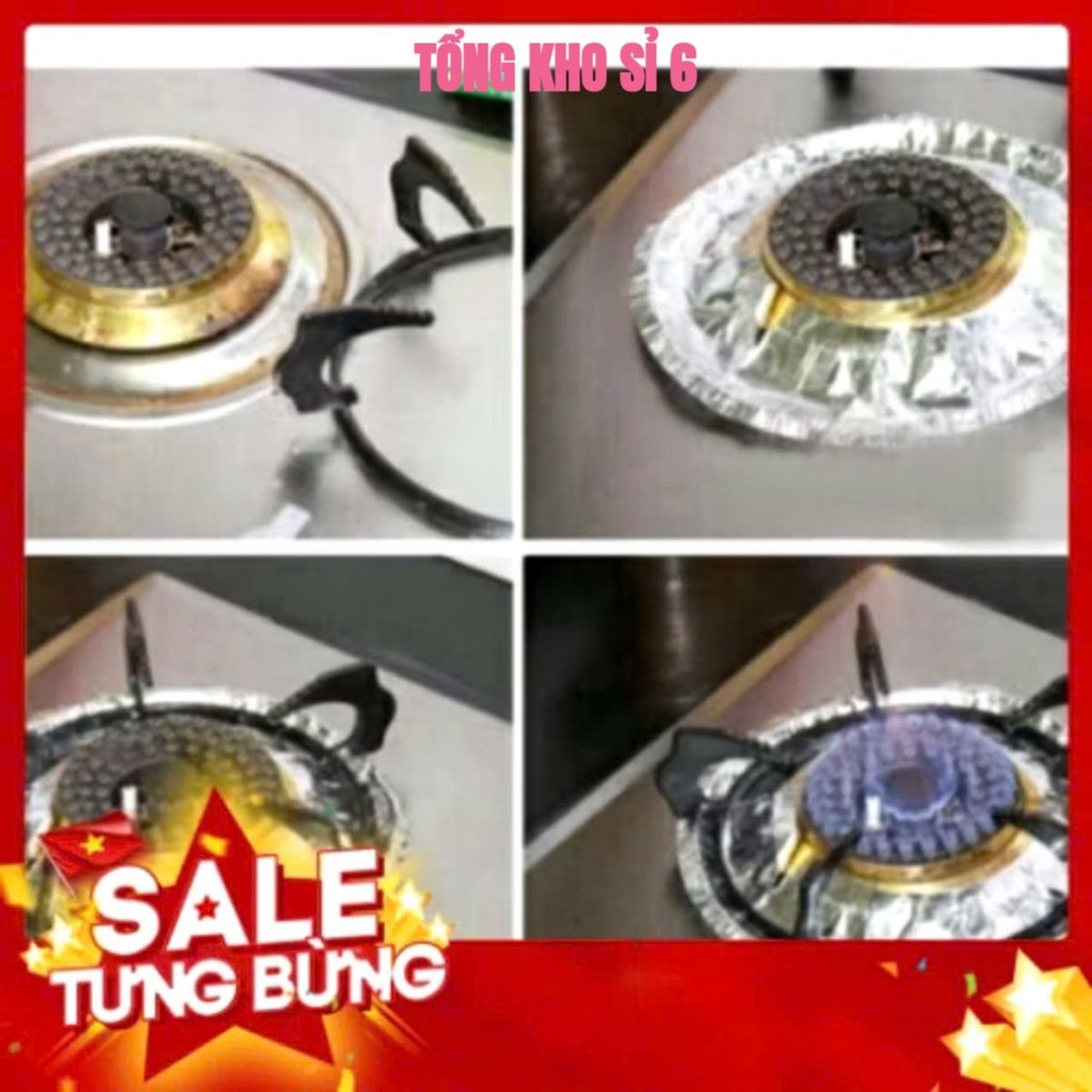 GIẤY BẠC LÓT BẾP HÌNH TRÒN,  Set 10 tấm lót bếp ga bằng giấy bạc hình tròn 23cm dễ dàng vệ sinh bếp: GIAYBACLOTBEP87