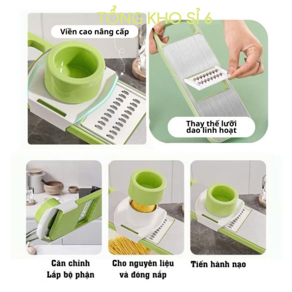 BỘ NẠO ĐA NĂNG - DỤNG CỤ BÀO NẠO RAU CỦ QUẢ ĐA NĂNG 6 LƯỠI DAO INOX 304 - NẠO BÀO SỢI - NAO BAO RAU CU