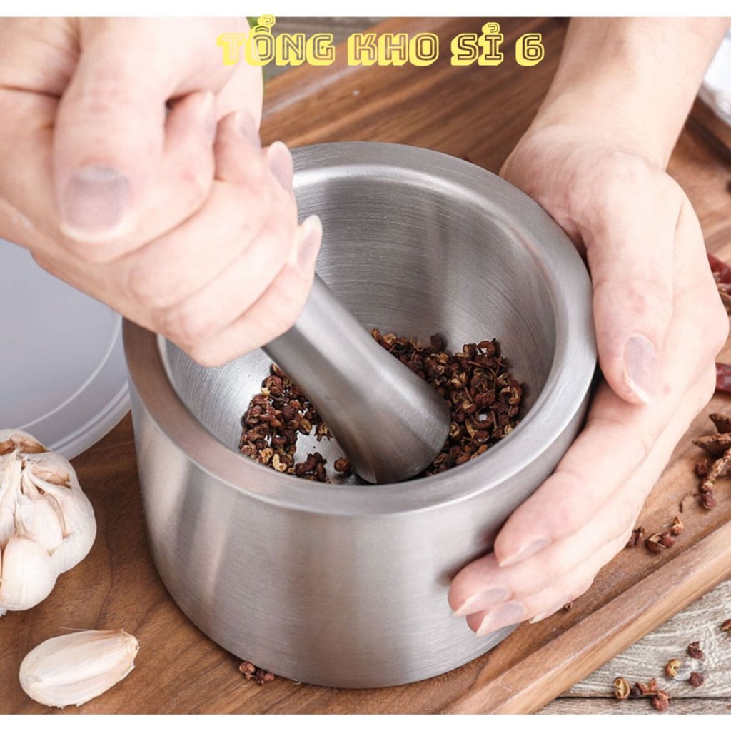 SET CỐI CHÀY BẰNG INOX - Bộ Cối Chày, Chày Cối Bằng Inox Cầm Tay Siêu Tiện Lợi - MÃ: CHAYCOI297