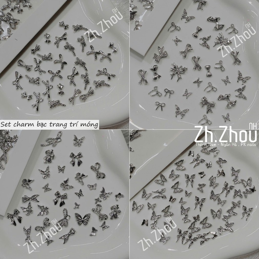 Set charm bướm bạc ,charm bạc cao cấp, charm bướm mini , charm nơ mini , charm nơ nhựa